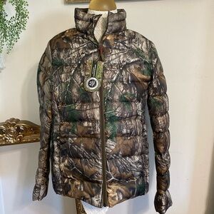 Realtree Camo Puffer Jacket Womens Large Lightweight Hunting Mock Neck Outdoor